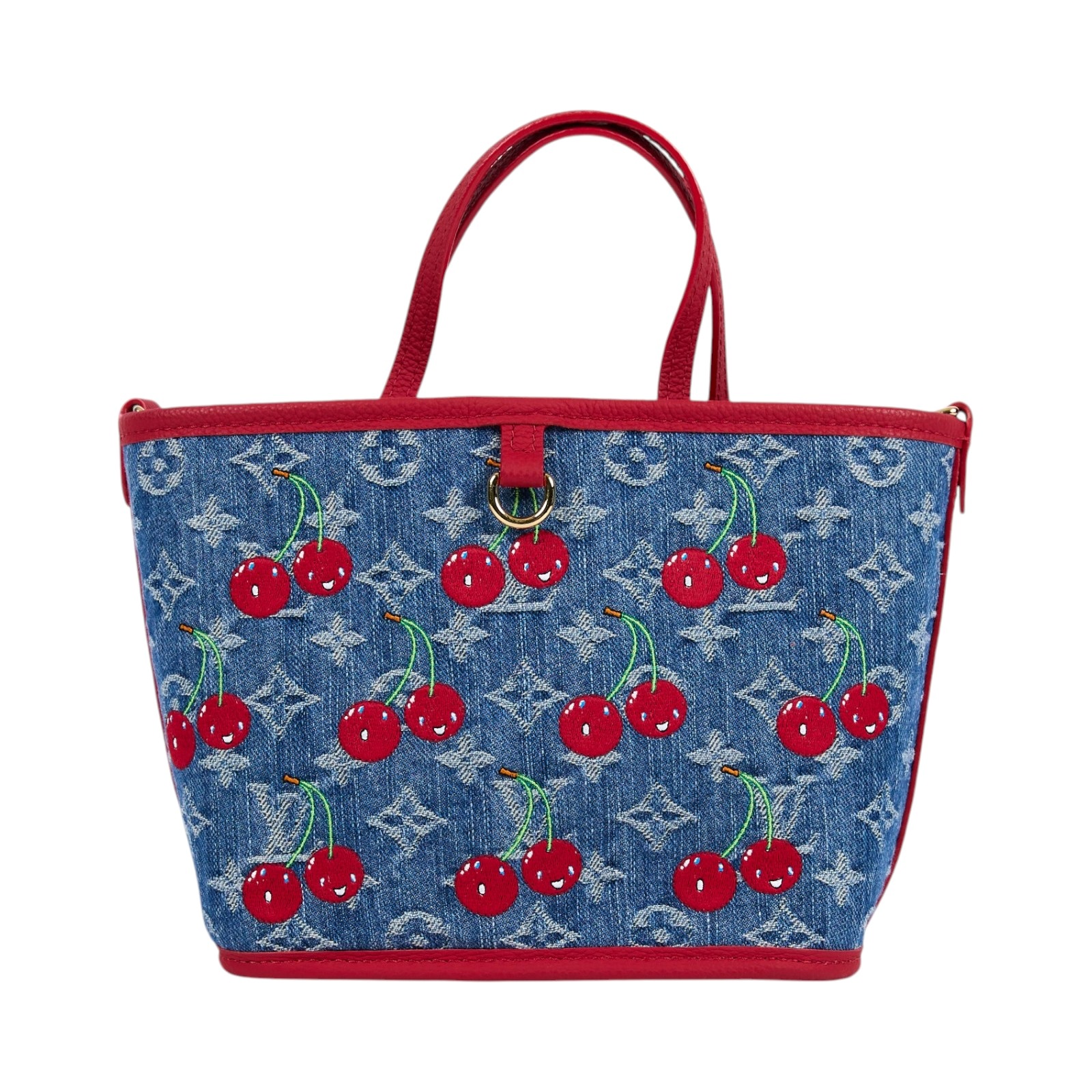 路易威登 LOUIS VUITTON TM 村上隆 Neverfull Inside Out BB 櫻桃 手提包 肩背包 斜背包 M14997 晶片款  防塵袋/背帶/內袋