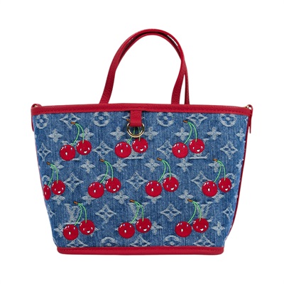 路易威登 LOUIS VUITTON TM 村上隆 Neverfull Inside Out BB 櫻桃 手提包 肩背包 斜背包 M14997 晶片款  防塵袋/背帶/內袋