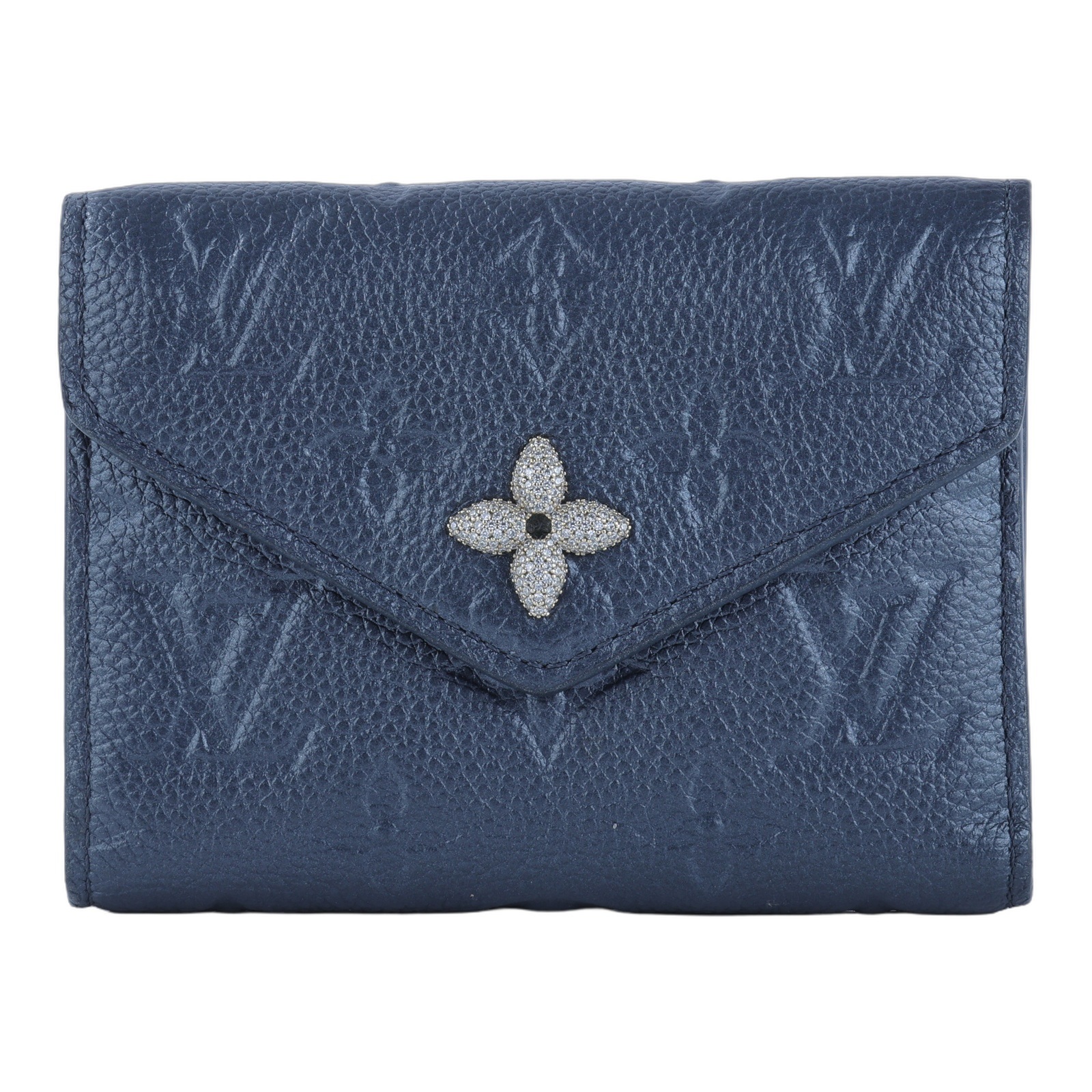 路易威登 LOUIS VUITTON Victorine 錢包 壓花牛皮 M82667 晶片款 藍VICTORINE水鑽扣短夾 原廠盒子/防塵袋