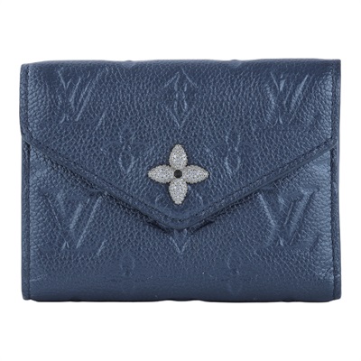 路易威登 LOUIS VUITTON Victorine 錢包 壓花牛皮 M82667 晶片款 藍VICTORINE水鑽扣短夾 原廠盒子/防塵袋