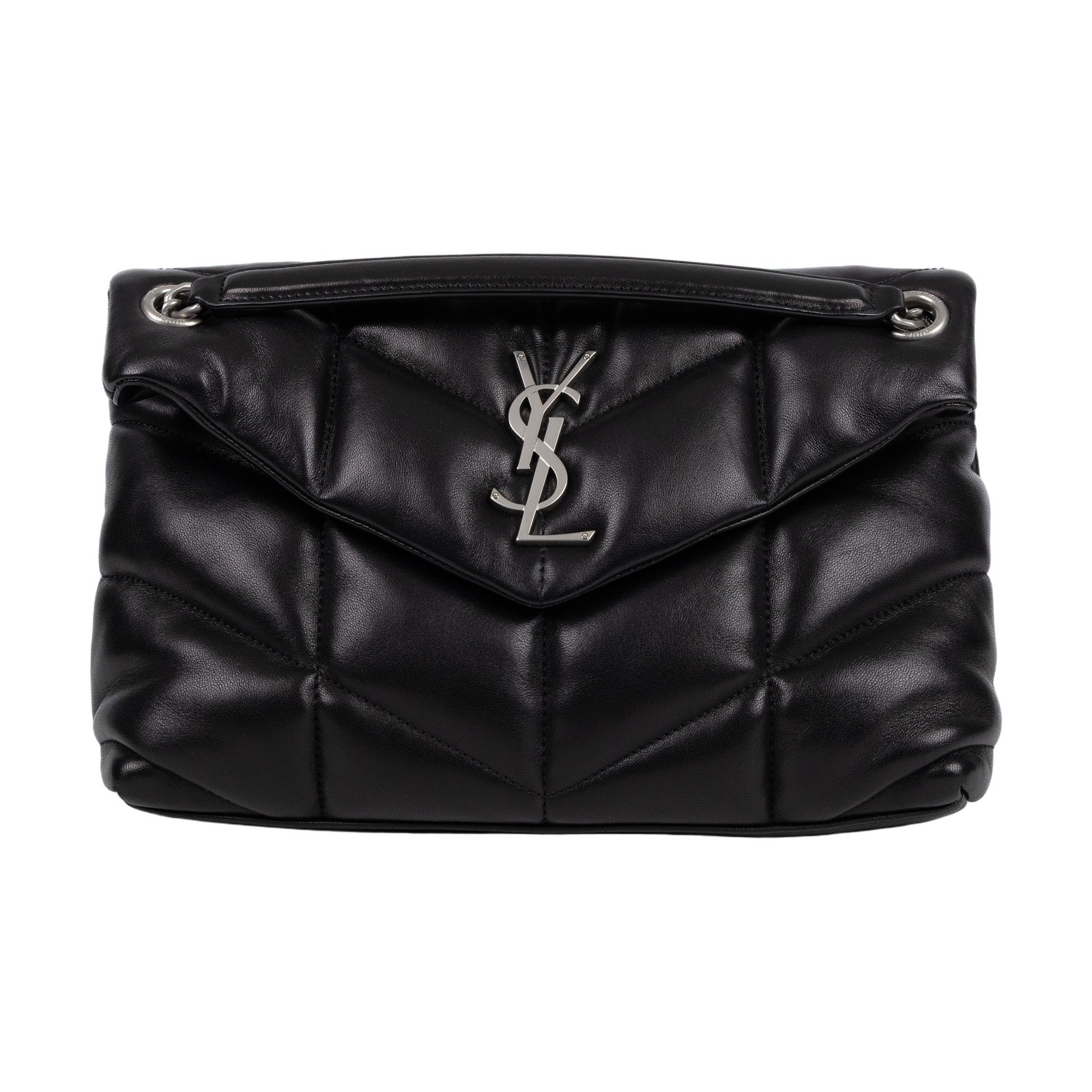 聖羅蘭 YSL SAINT LAURENT Puffer 絎縫納帕皮包 小型 銀色五金 5774761EL00 黑銀PUFFER 小號 防塵袋