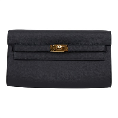 愛馬仕 Hermes Kelly to go 長夾肩背包 KLG U SN 003 ZY U刻 黑金KELLY TO GO 原廠盒子