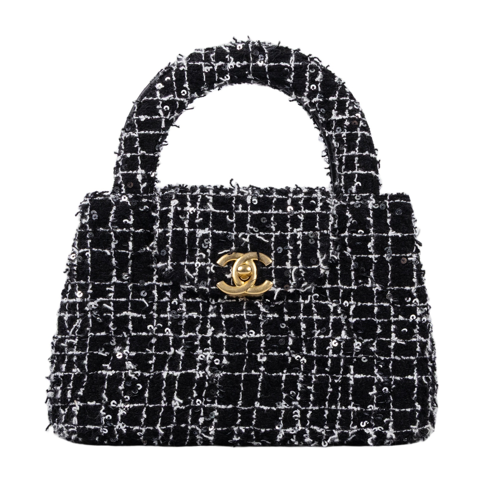 香奈兒 CHANEL Kelly Nano 手提 斜背包 AS4416_TWEED 晶片款 黑毛呢亮片KELLY包 防塵袋