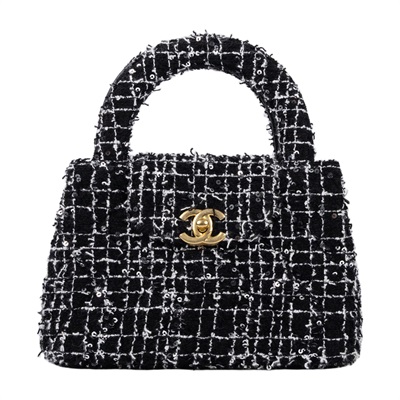 香奈兒 CHANEL Kelly Nano 手提 斜背包 AS4416_TWEED 晶片款 黑毛呢亮片KELLY包 防塵袋