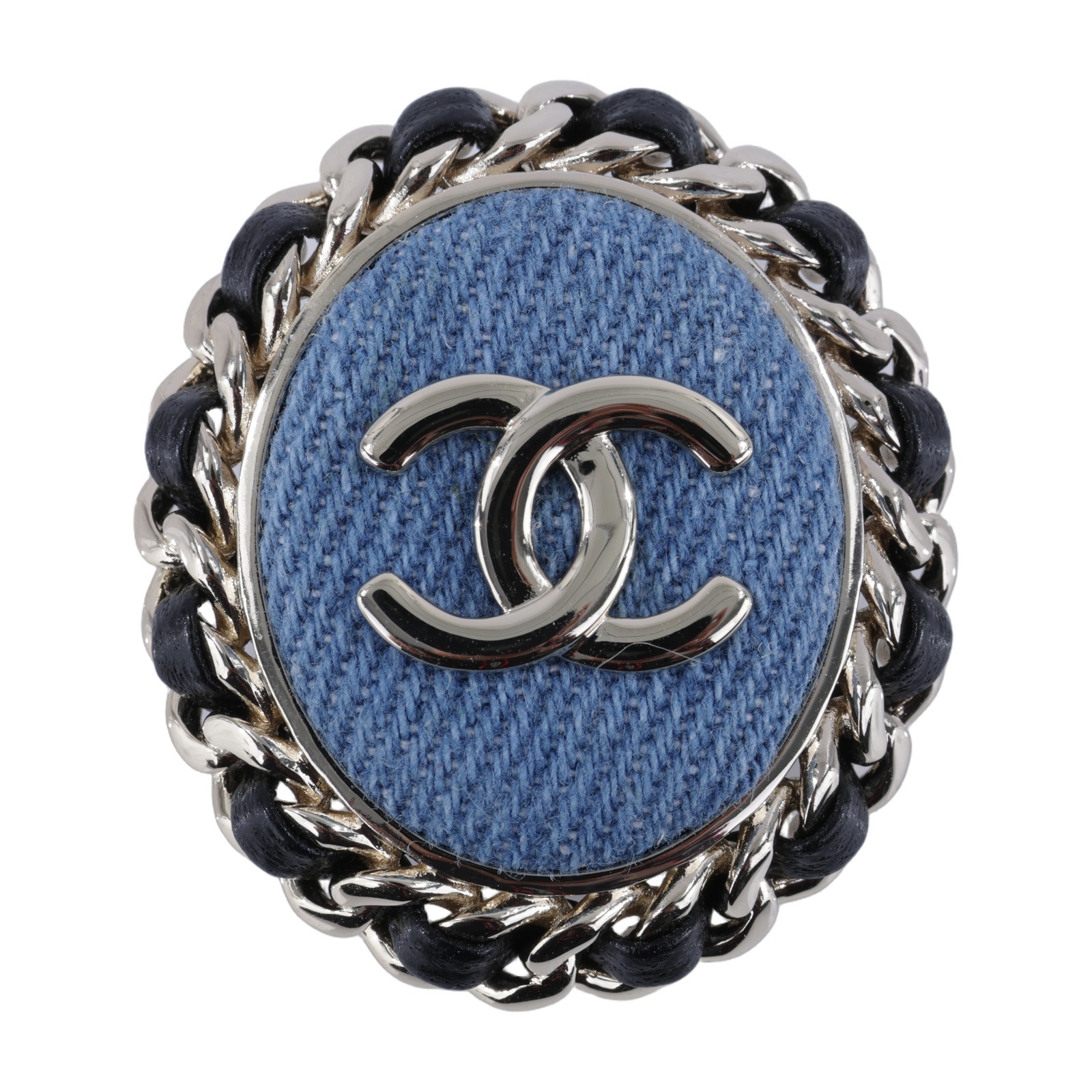 香奈兒 CHANEL CC LOGO 胸針 ABF172 B19748B25 P 單寧圓雙C皮穿鍊胸針 無附屬品