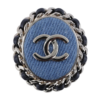 香奈兒 CHANEL CC LOGO 胸針 ABF172 B19748B25 P 單寧圓雙C皮穿鍊胸針 無附屬品