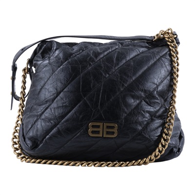 巴黎世家 BALENCIAGA Crush M 肩背包 手提包 金色五金 806487210J1 黑抓皺CRUSH ZIPPED HOBO MEDIUM 防塵袋