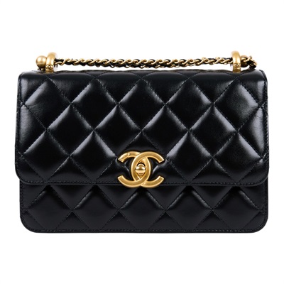 香奈兒 CHANEL 雙金珠 金球口蓋包 AS2649 晶片款 黑牛雙金球鍊包 防塵袋