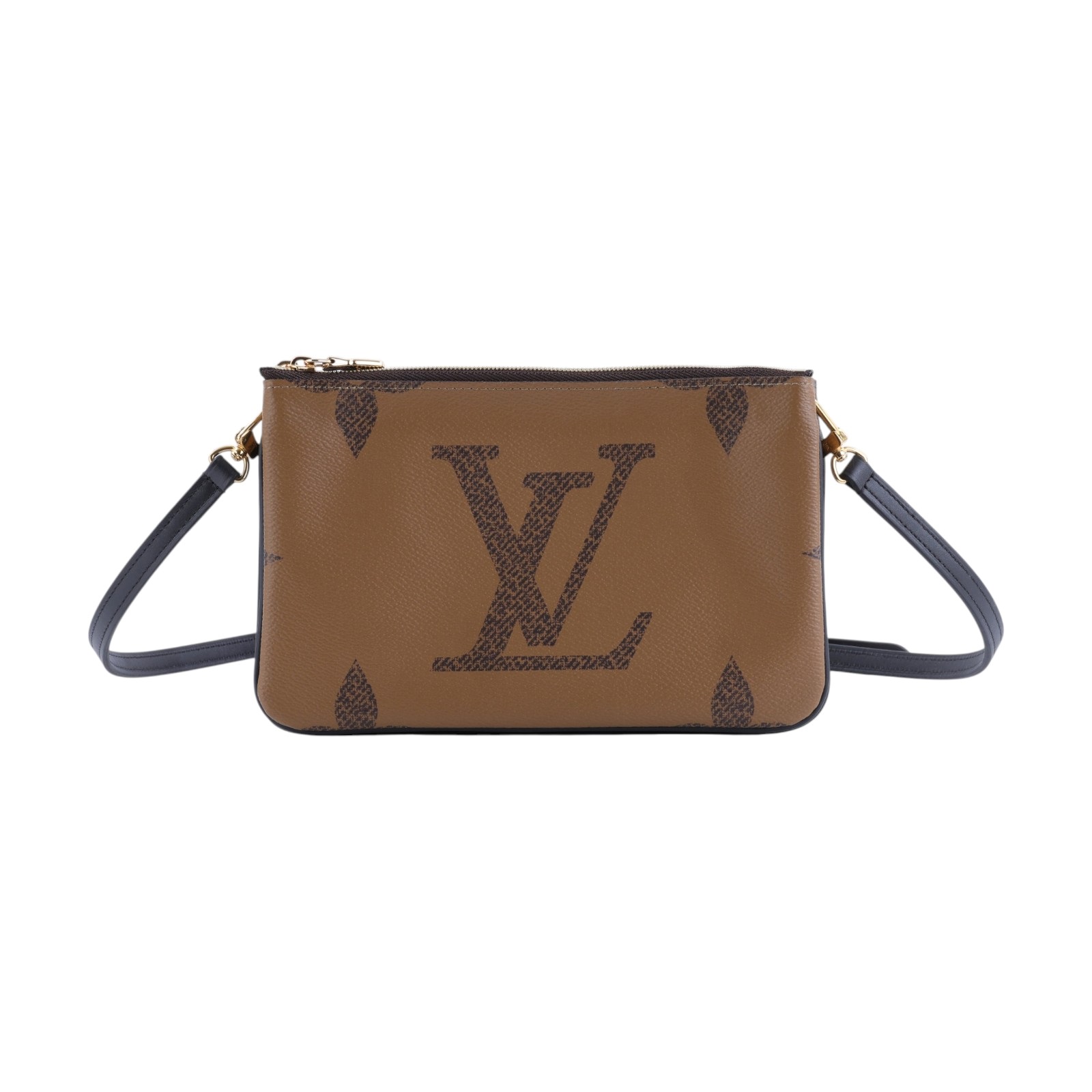 路易威登 LOUIS VUITTON Double Zip Pochette Reverse 帆布 多夾層手拿 斜背包 M69203 晶片款  防塵袋/背帶