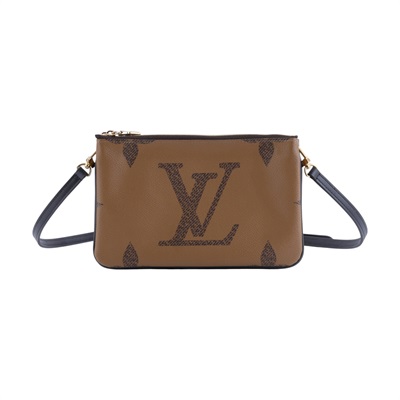 路易威登 LOUIS VUITTON Double Zip Pochette Reverse 帆布 多夾層手拿 斜背包 M69203 晶片款  防塵袋/背帶