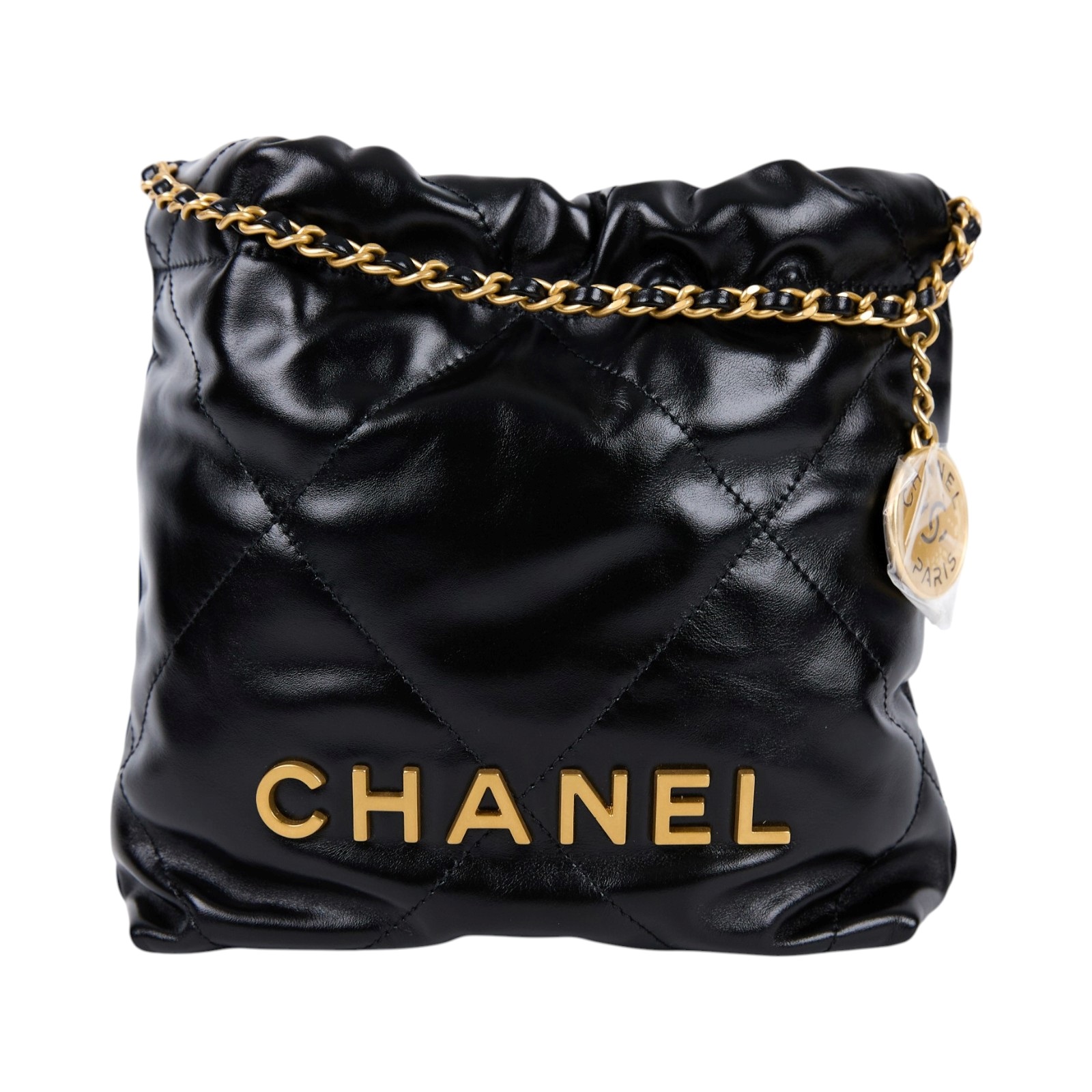 香奈兒 CHANEL 22 迷你 束口包 AS3980 晶片款 黑金22包 MINI 原廠盒子/防塵袋