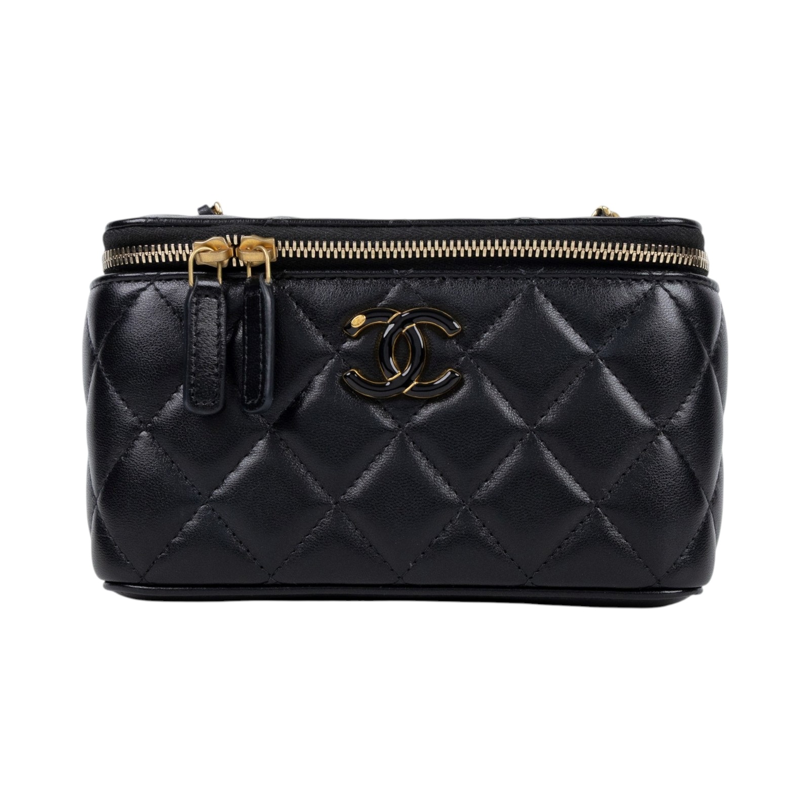 香奈兒 CHANEL CC LOGO 化妝盒 化妝箱 斜背包 Vanity Case AP3258 晶片款 黑金羊皮調節扣VANITY 防塵袋