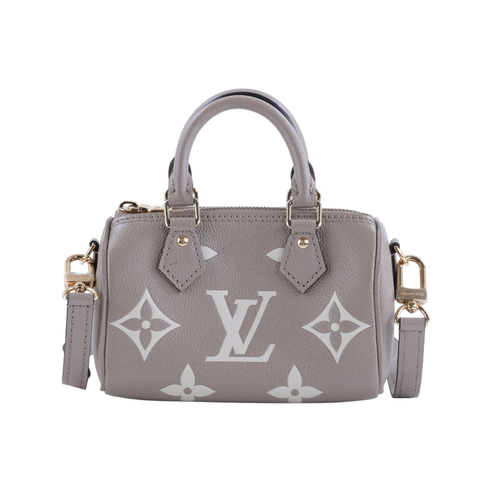路易威登 LOUIS VUITTON Nano Speedy 手提 斜背 肩背包 灰色 奶油色 M82890 晶片款  原廠盒子/防塵袋/背帶