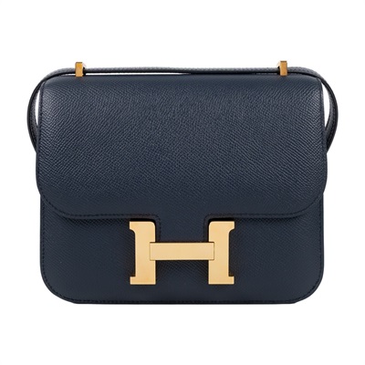 愛馬仕 Hermes Constance Bag 康康包 MIni 18 玫瑰金色五金 靛藍色 H056347CD76 /ZBY138 MH  原廠盒子/防塵袋/日本購買證明