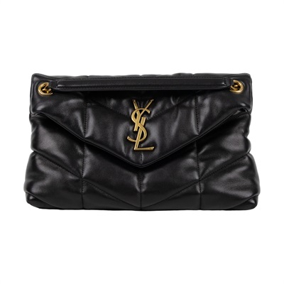 聖羅蘭 YSL SAINT LAURENT Puffer 絎縫納帕皮包 小型 金色五金 5774761EL07 黑金LOULOU PUFFER 防塵袋