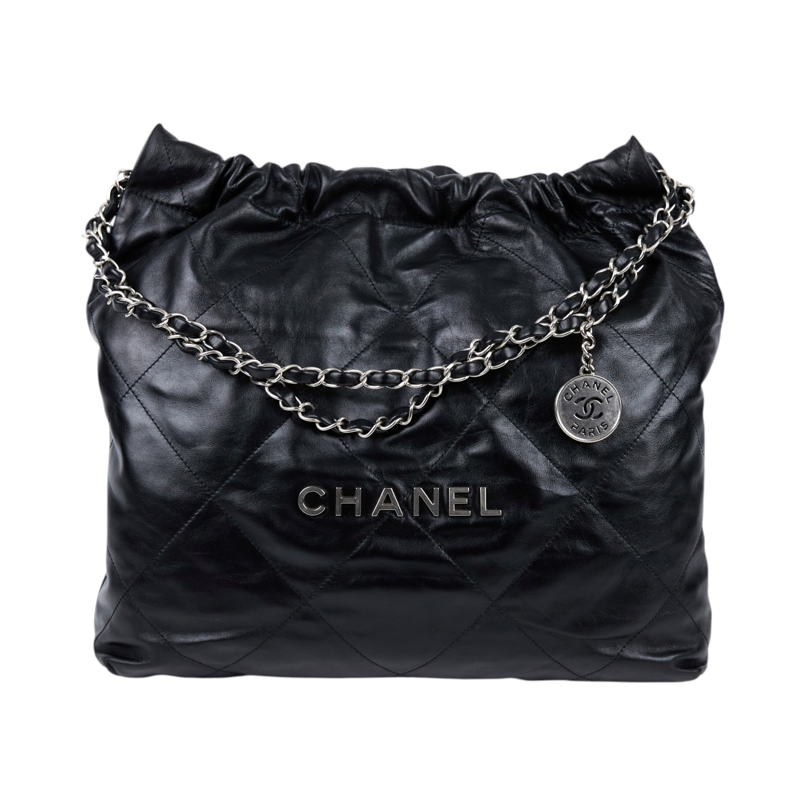 香奈兒 CHANEL 22 中型 束口包 AS3261 晶片款 黑銀22包中號 防塵袋/內袋