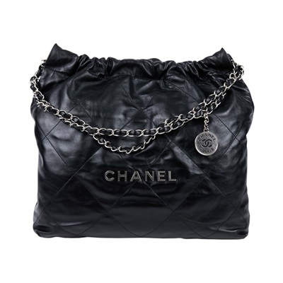 香奈兒 CHANEL 22 中型 束口包 AS3261 晶片款 黑銀22包中號 防塵袋/內袋