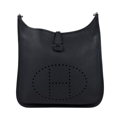 愛馬仕 Hermes Evelyne Bag 伊芙琳包 29 馬蹄型 銀色五金 黑色 H056277CK89 /BMM 011 KF  原廠盒子/防塵袋/背帶/購買證明影本