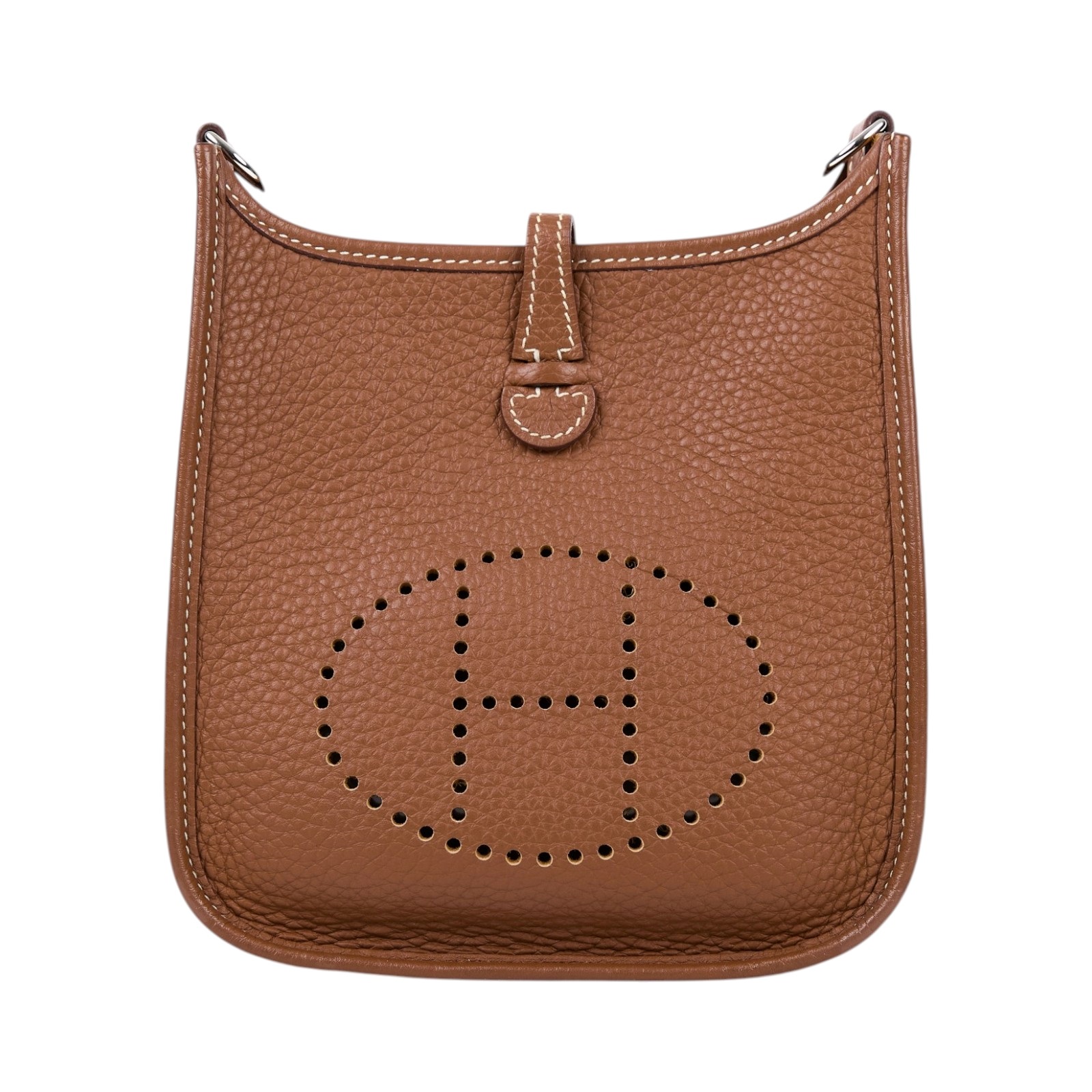 愛馬仕 Hermes Evelyne Bag Mini 伊芙琳包 Evelyne 16 銀色五金 金棕色 H077887CKAG /U BS 011 ZB  原廠盒子/防塵袋/背帶/購買證明影本