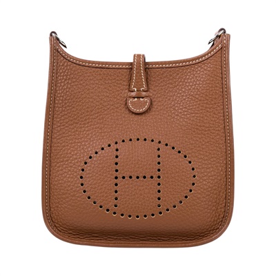 愛馬仕 Hermes Evelyne Bag Mini 伊芙琳包 Evelyne 16 銀色五金 金棕色 H077887CKAG /U BS 011 ZB  原廠盒子/防塵袋/背帶/購買證明影本