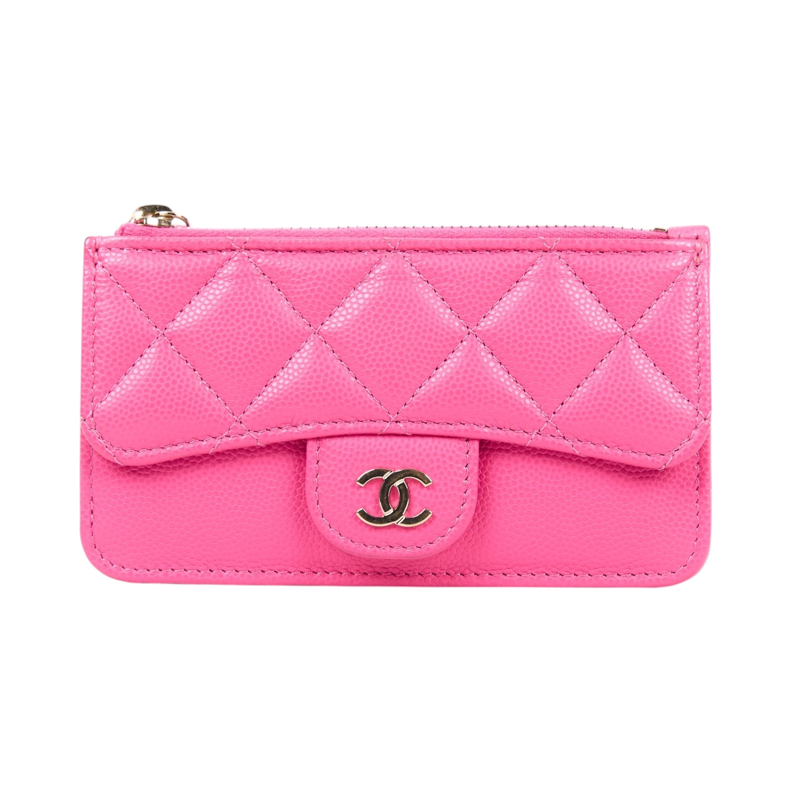 香奈兒 CHANEL CC 拉鏈 卡包 AP2570 Y33352 晶片款 粉荔枝零錢卡夾 原廠盒子/防塵袋/購買證明