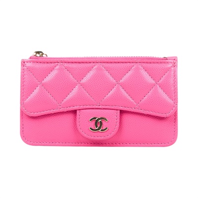 香奈兒 CHANEL CC 拉鏈 卡包 AP2570 Y33352 晶片款 粉荔枝零錢卡夾 原廠盒子/防塵袋/購買證明