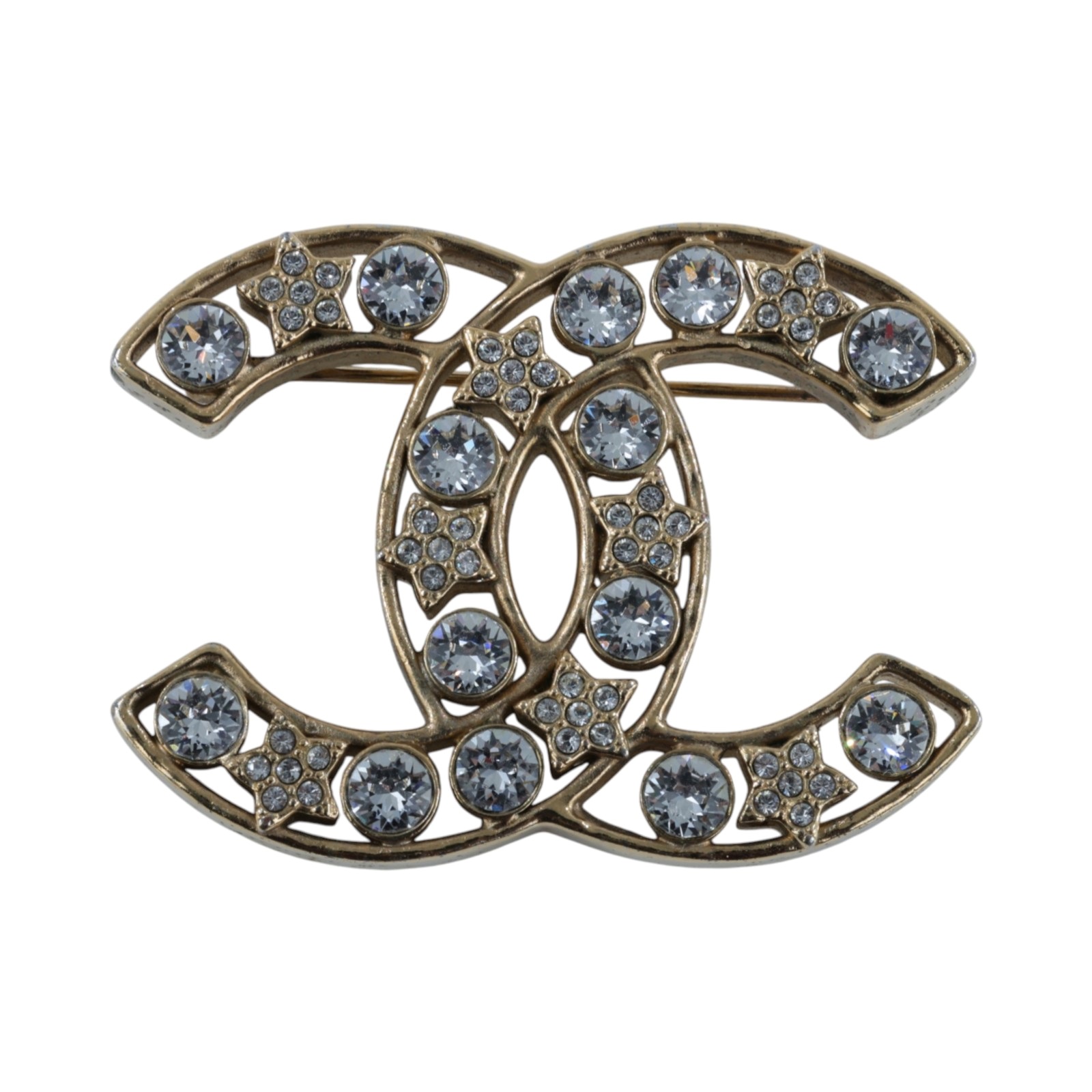 香奈兒 CHANEL CC LOGO 胸針 L20 A 雙C星星水鑽胸針 內襯