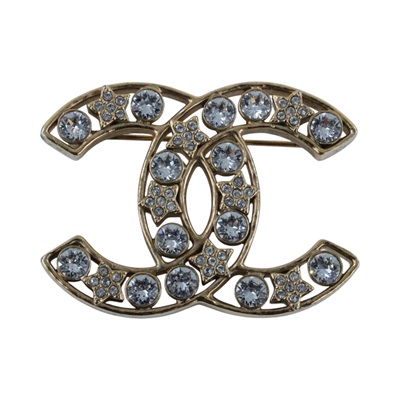 香奈兒 CHANEL CC LOGO 胸針 L20 A 雙C星星水鑽胸針 內襯