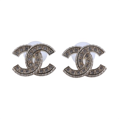 香奈兒 CHANEL 水鑽 CC LOGO 耳環 耳針 A86504 Y09569B25 V 水鑽雙C耳環 原廠盒子/內襯