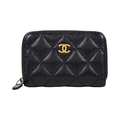 香奈兒 CHANEL 零錢包 卡包 AP3686 25開黑金荔枝拉鍊零錢包 原廠盒子/防塵袋/保證卡