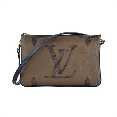 路易威登 LOUIS VUITTON Double Zip Pochette Reverse 帆布 多夾層手拿 斜背包 M69203  防塵袋/背帶