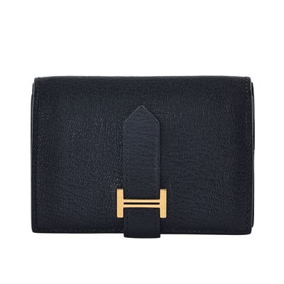 愛馬仕 Hermès Bearn Mini 短夾 BEARNMINI U刻 黑BEARN MINI 原廠盒子/購買證明