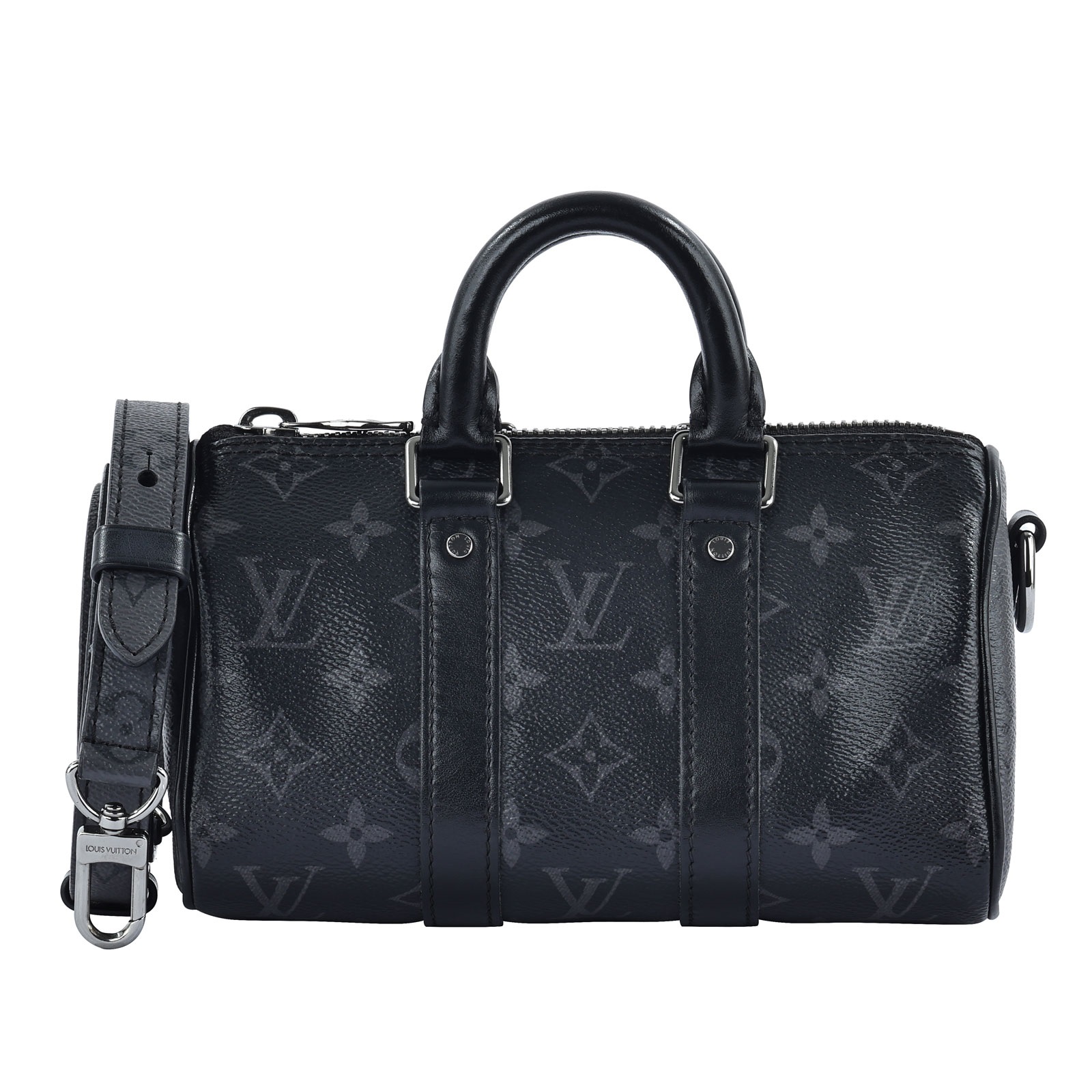 路易威登 LOUIS VUITTON KEEPALL XS 老花 小款 圓筒 側背包   M45947 晶片款 黑原花KEEPALL XS 防塵袋