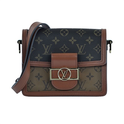 路易威登 LOUIS VUITTON Mini Dauphine 達芙妮 Reverse皮革飾邊 帆布肩背 斜背包 M45959 晶片款  DUSTBAG