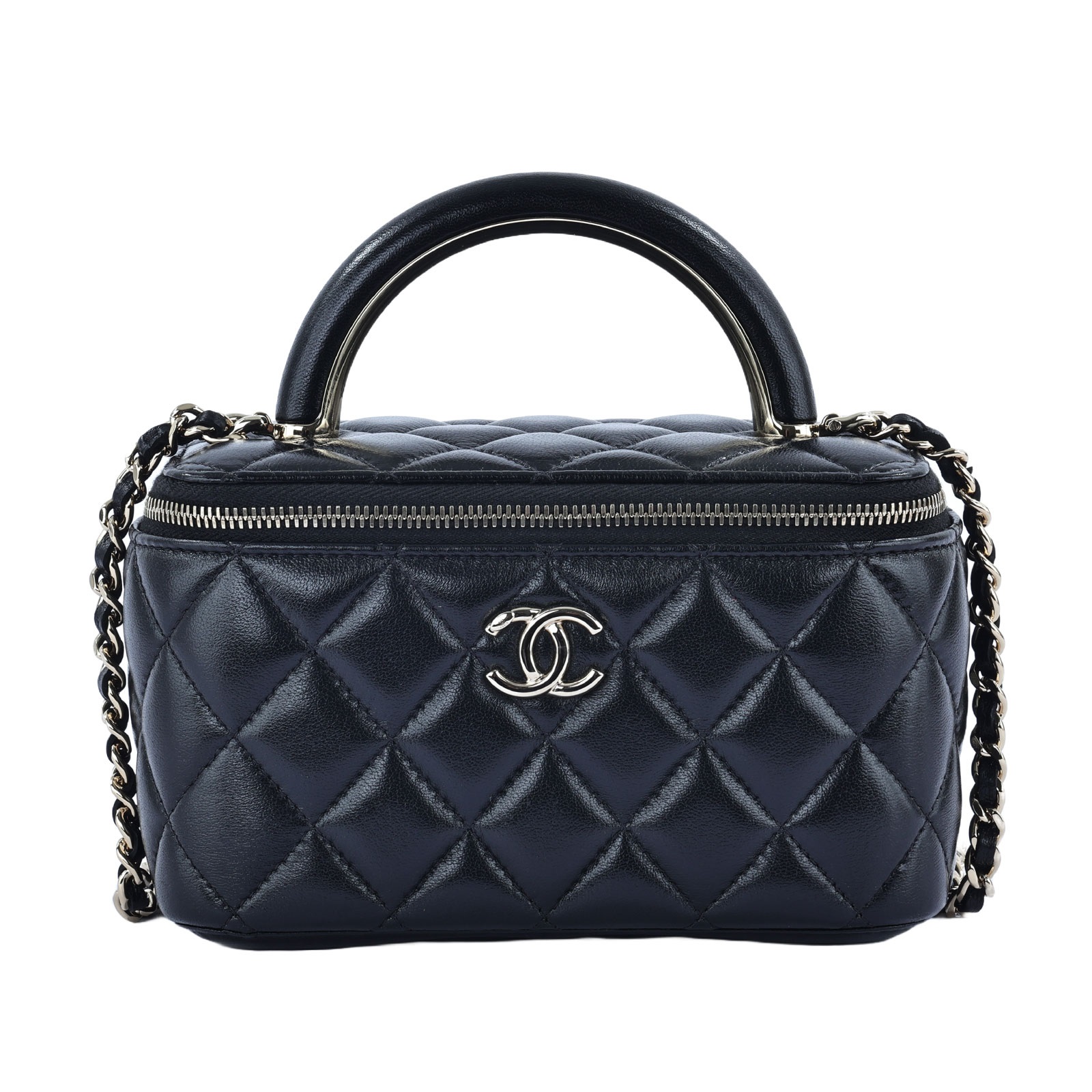 香奈兒 CHANEL Vanity Case Handle 斜背 手提 化妝箱 AP2846 晶片款 黑淡金羊 COCO 手把化妝箱 防塵袋/原廠盒子/購買證明