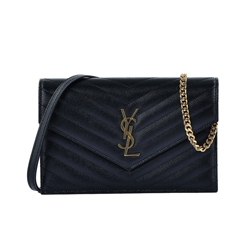 聖羅蘭 YSL SAINT LAURENT 山形紋 隨身錢包 695108BOW01 黑荔枝魚子醬WOC 防塵袋/原廠盒子