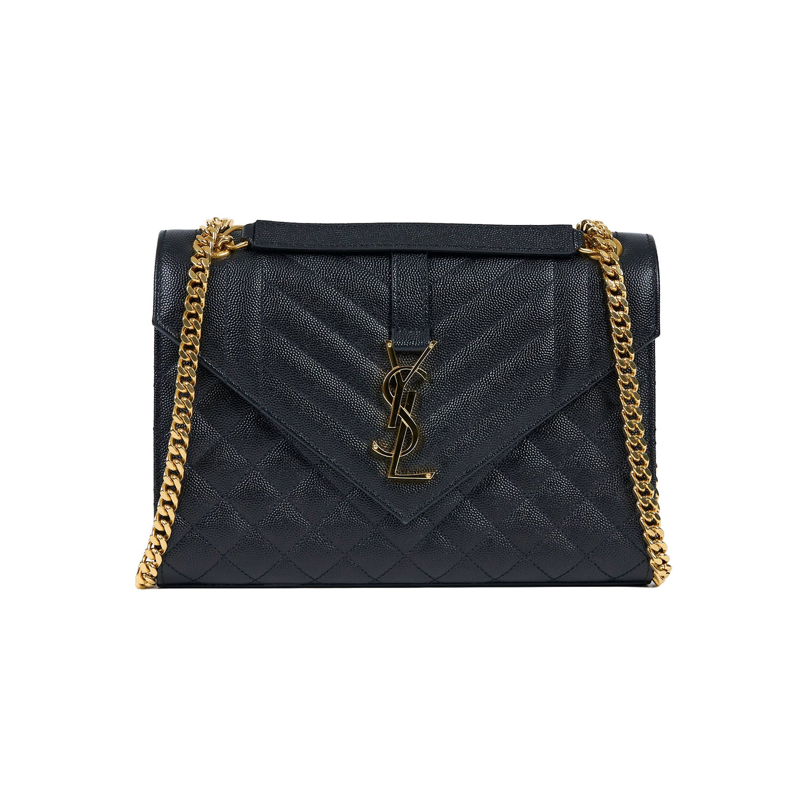 聖羅蘭 YSL SAINT LAURENT Envelope 粒面絎縫皮革 中型 信封袋 600185BOW91 黑金LOGO鍊包 防塵袋