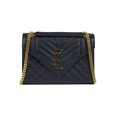 聖羅蘭 YSL SAINT LAURENT Envelope 粒面絎縫皮革 中型 信封袋 600185BOW91 黑金LOGO鍊包 防塵袋