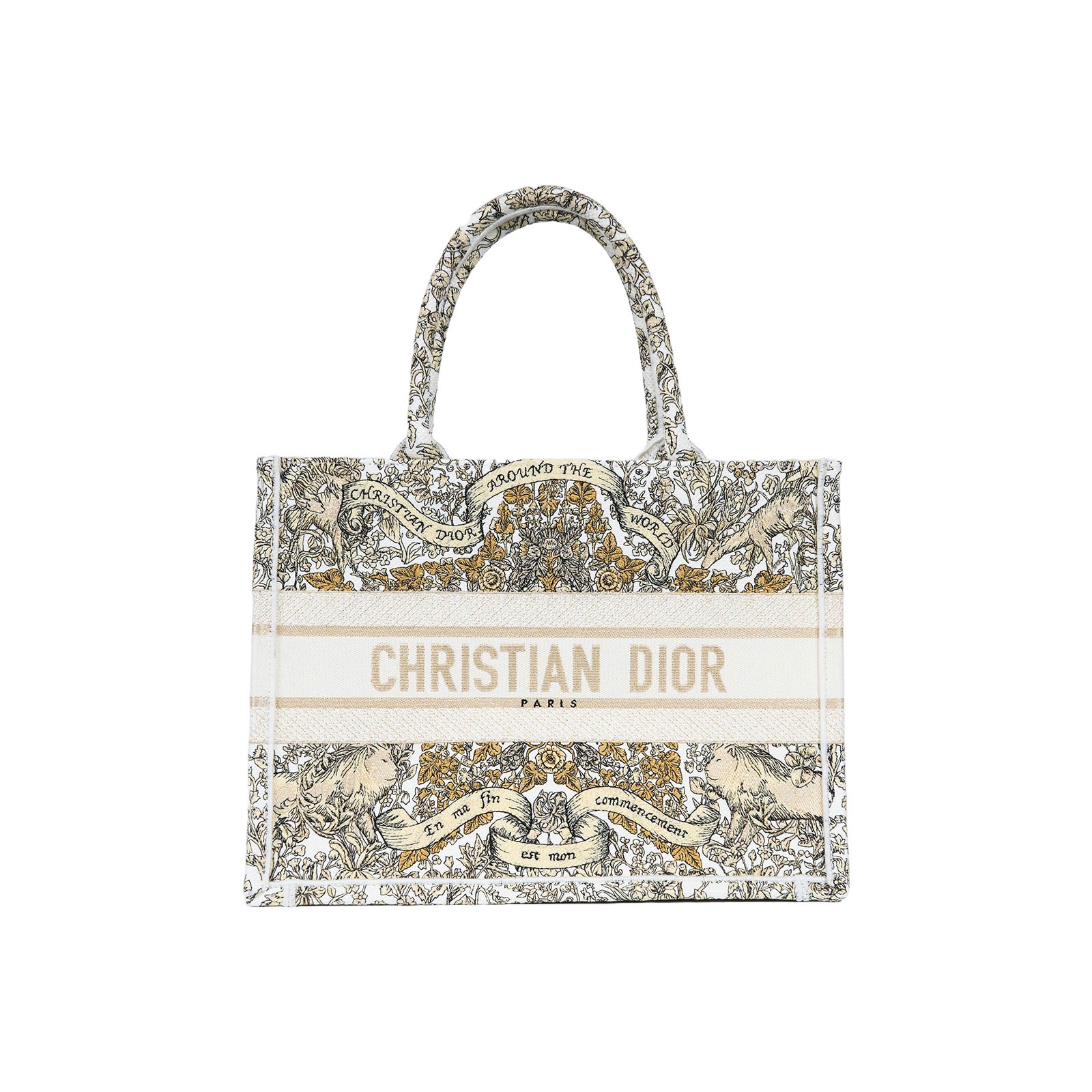 迪奧 CHRISTIAN DIOR Book Tote 中型 托特包  　白花卉BOOKTOTE 中型 無附屬品