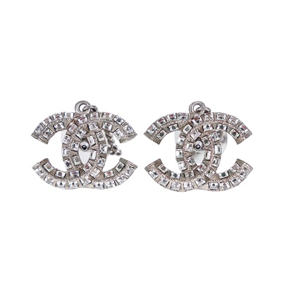 香奈兒 CHANEL 耳釘 F20V 水鑽LOGO耳環 原廠盒子