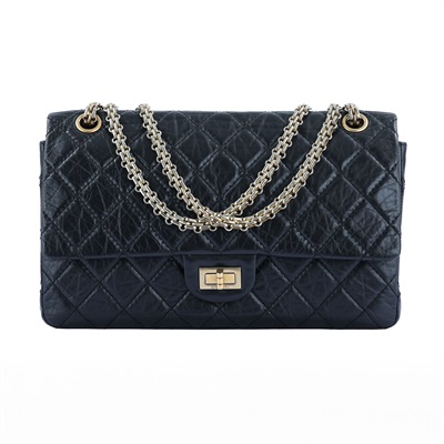 香奈兒 CHANEL 2.55 大型口蓋包 A37587 12開黑金仿舊牛2.55 28CM 原廠盒子