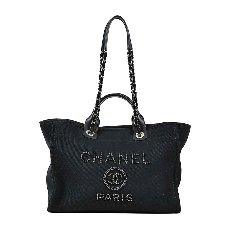 香奈兒 CHANEL 海灘包 大型  29開黑珠珠LOGO沙灘包 防塵袋/購買證明