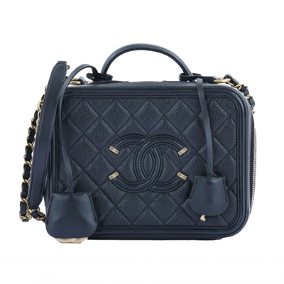 香奈兒 CHANEL Vanity Case 中型 化妝箱 A93343 27開黑金菱格Vanity Case 肩背包 防塵袋