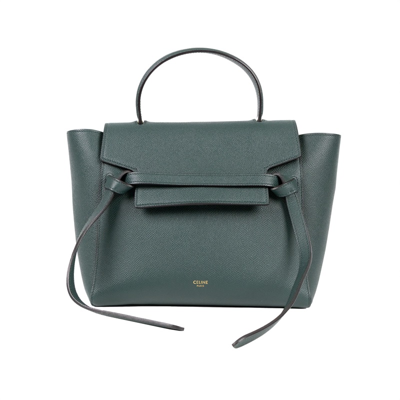 思琳 CELINE Belt 珠地小牛皮 小巧型 肩背 手提 鯰魚包  189153 墨綠MICRO  BELT 防塵袋