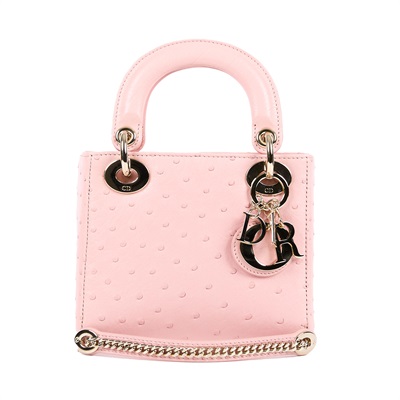 迪奧 CHRISTIAN DIOR Lady Dior 迷你 手提 肩背包 M0505OOCC 粉色鴕鳥皮MINI LADY DIOR 保證卡/防塵袋/購買證明