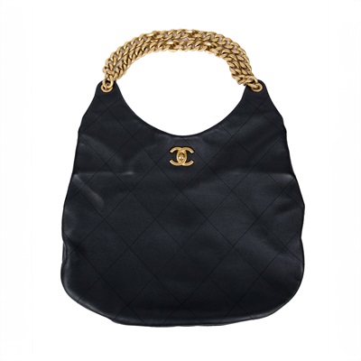 香奈兒 CHANEL Hobo 手提 腋下包 AS3127 晶片款 黑金羊鍊條HOBO 購買證明