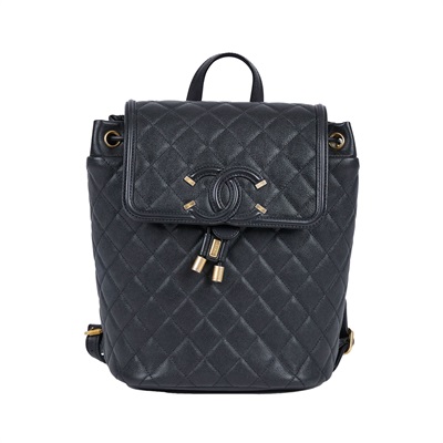 香奈兒 CHANEL Filigree Matelasse 背包  25開黑荔枝FILIGREE後背包 原廠盒子/防塵袋/保證卡
