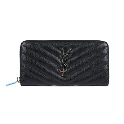 聖羅蘭 YSL SAINT LAURENT 山形紋 錢包 長夾 358094BOW01 黑銀魚子醬拉鍊長夾 原廠盒子/防塵袋