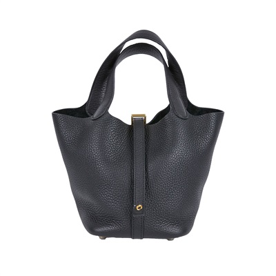愛馬仕 Hermès Picotin Lock 18 菜籃子包 PT18 W刻 黑金PICOTIN18 原廠盒子/防塵袋/購買證明/鎖組