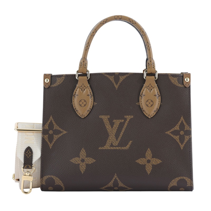 路易威登 LOUIS VUITTON OnTheGo PM 雙色帆布 手提 斜背包 M46373 晶片款 咖原花OnTheGo PM 原廠盒子/防塵袋